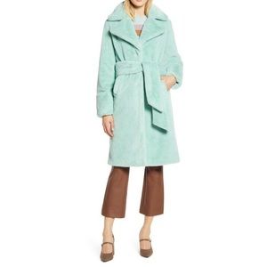 Halogen x Atlantic pacific mint green faux fur coat S